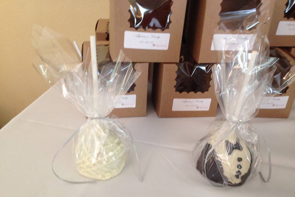 Bride and groom cake pops