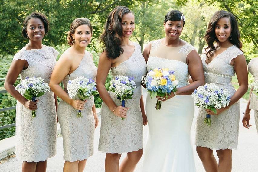 The bride and her bridesmaids