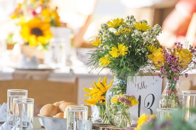 Table setup with flower centerpiece