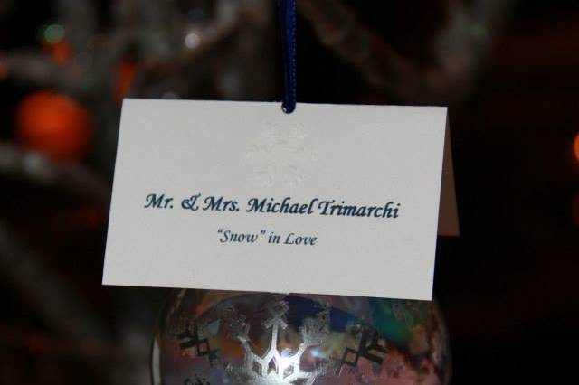 Winter wedding place cards and favor