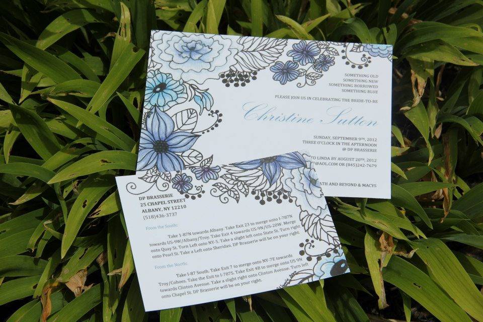 Blue floral shower invitations