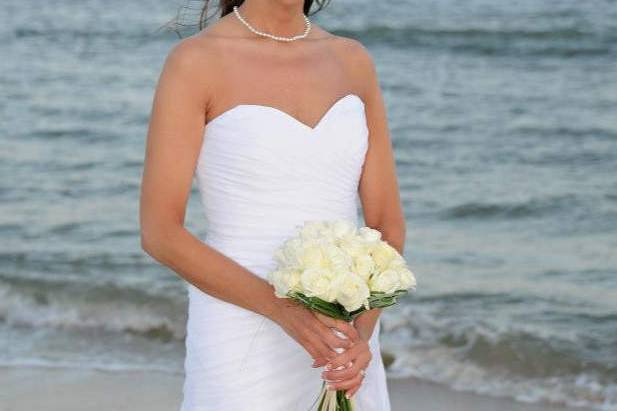 Bridal photo holding her bouquet
