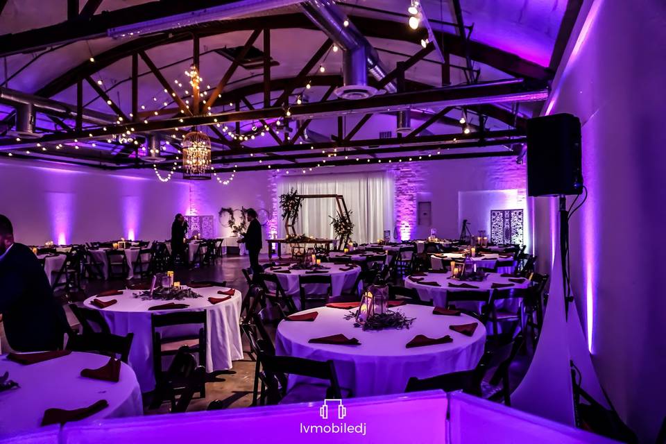 The violet lights of the reception