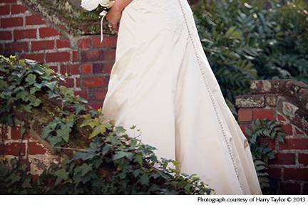 This beautiful bride posed for a portrait on one of the terraces of the Burgwin-Wright House gardens.