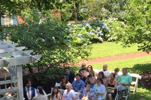 An intimate wedding in the orchard of the Burgwin-Wright House.