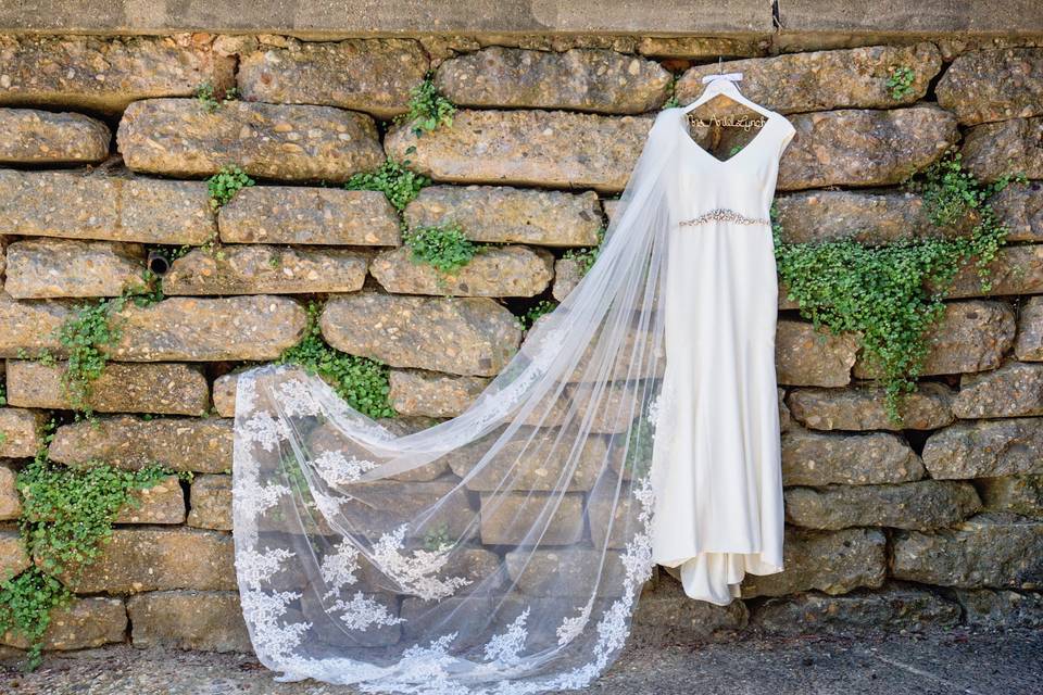 Hanging bridal dress