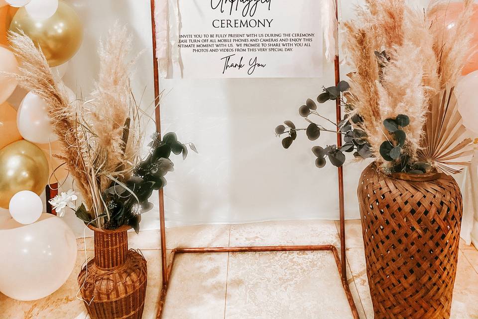 Copper wedding stand and sign
