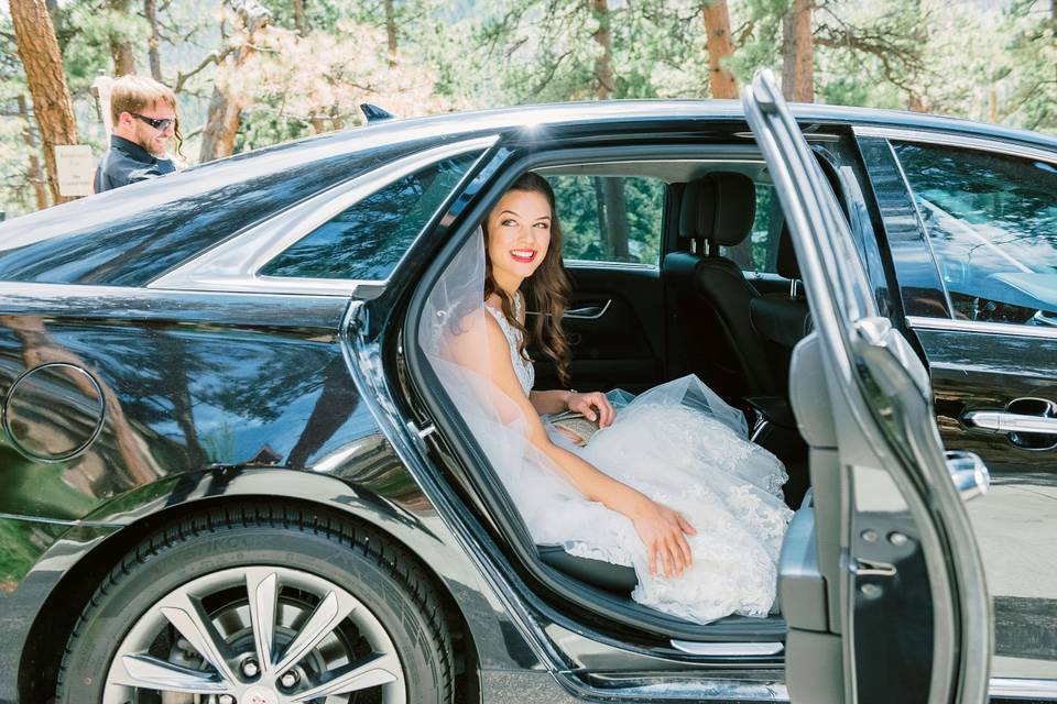 Bride in limo