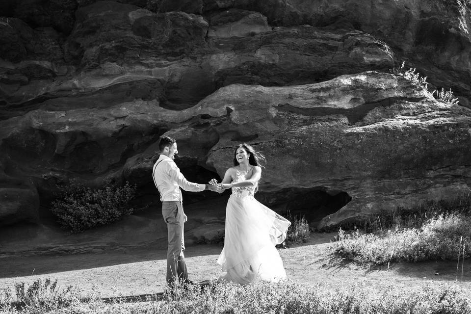 Bride and groom dancing