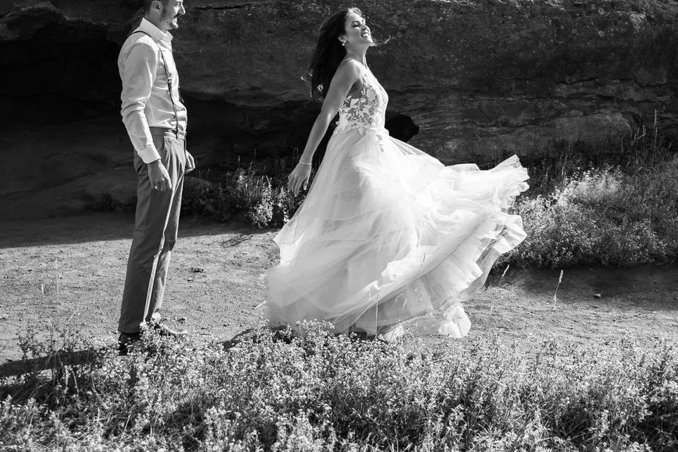 Bride and groom dancing