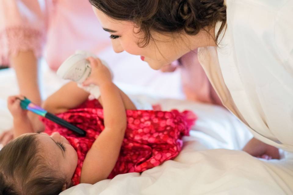 Bride and flower girl