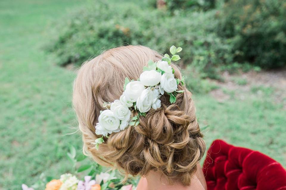 Bridal updo and flowers