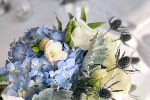 Blue floral table centerpiece