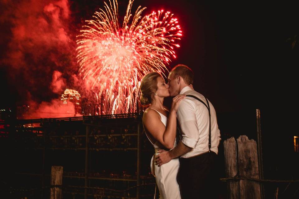 Bride and groom fireworks
