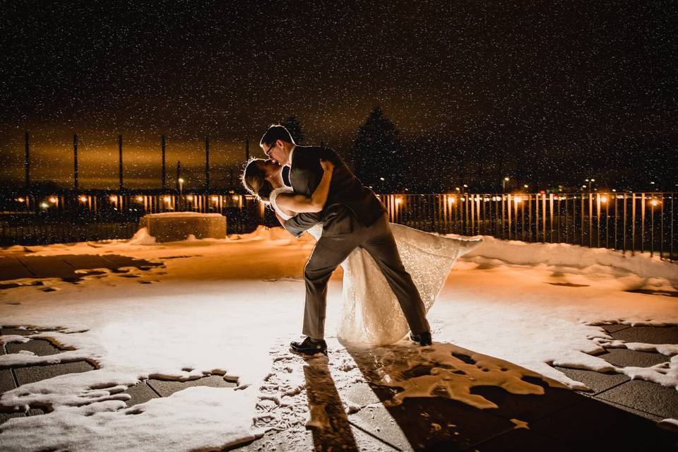 Night photography in snow