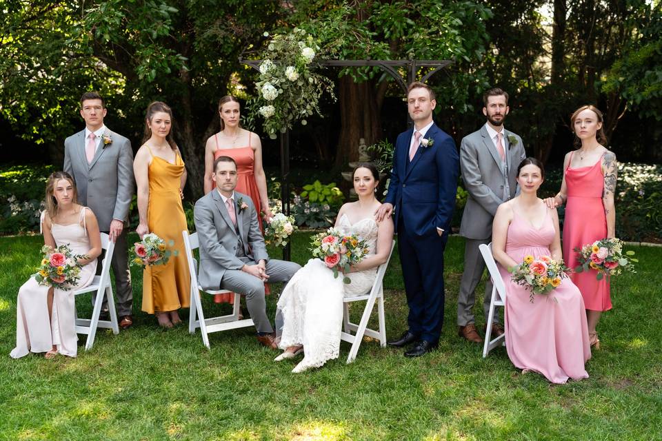 Wedding party in garden