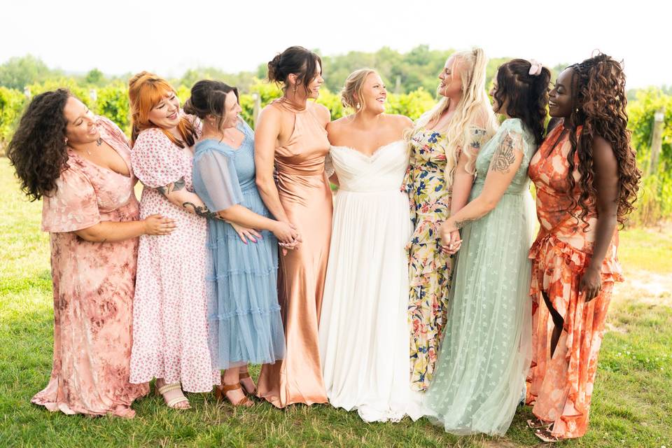 Wedding party laughs