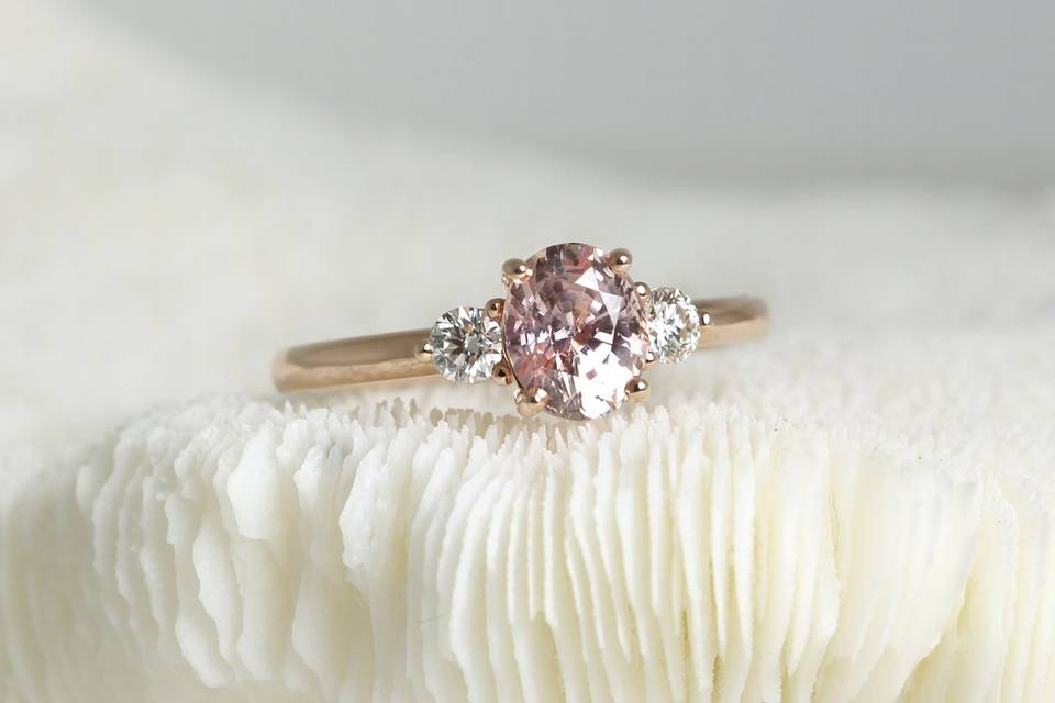 Peach sapphire 3-stone ring