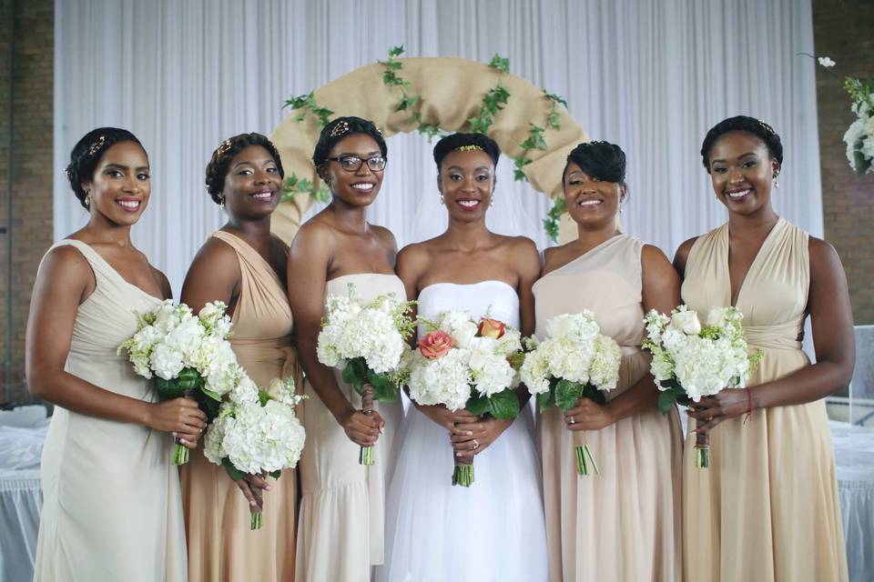 The bride with her bridesmaids