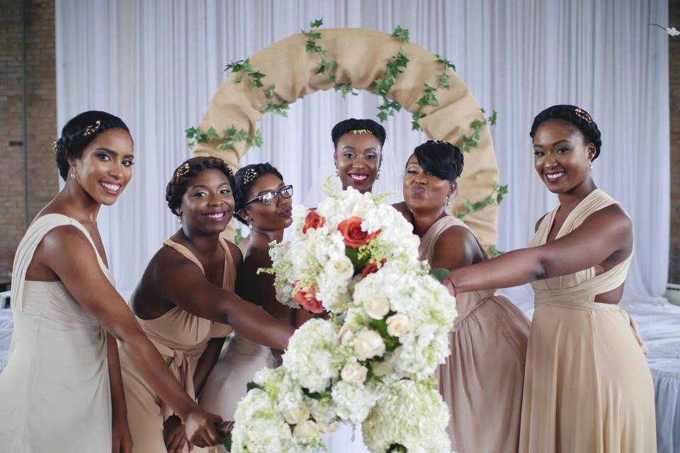 The bride with her bridesmaids