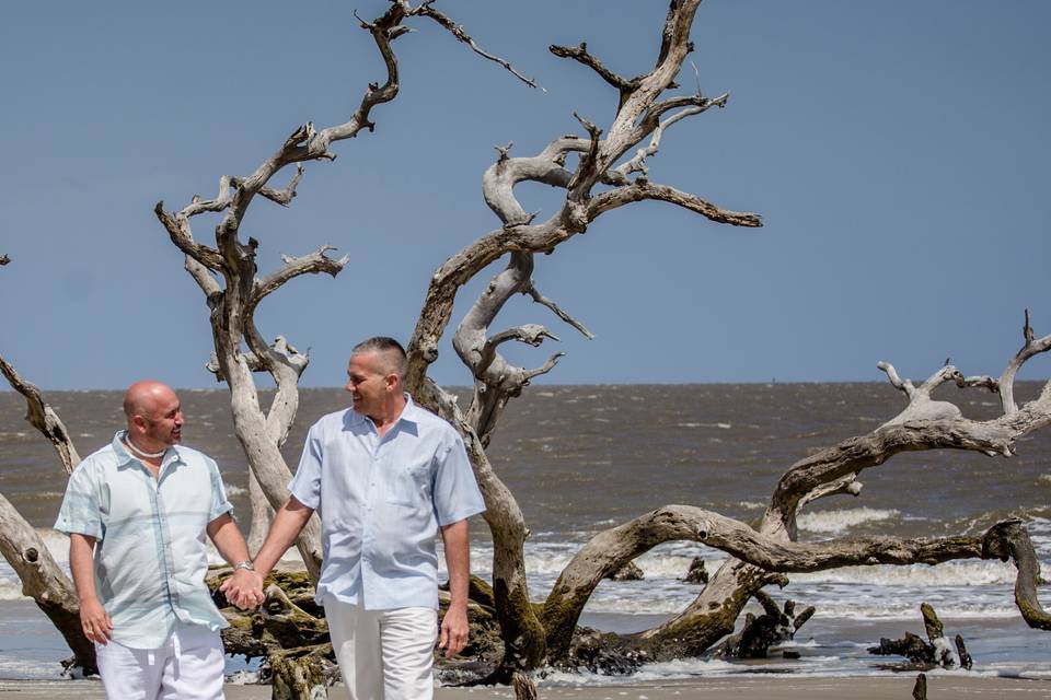 Same sex beach wedding