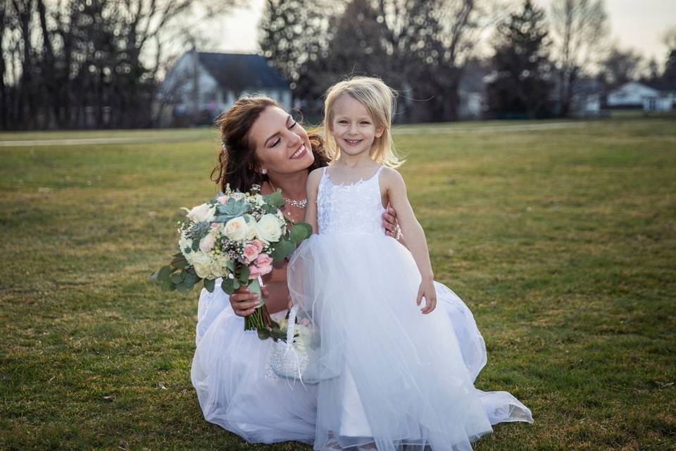 Gorgeous bride and flower girl