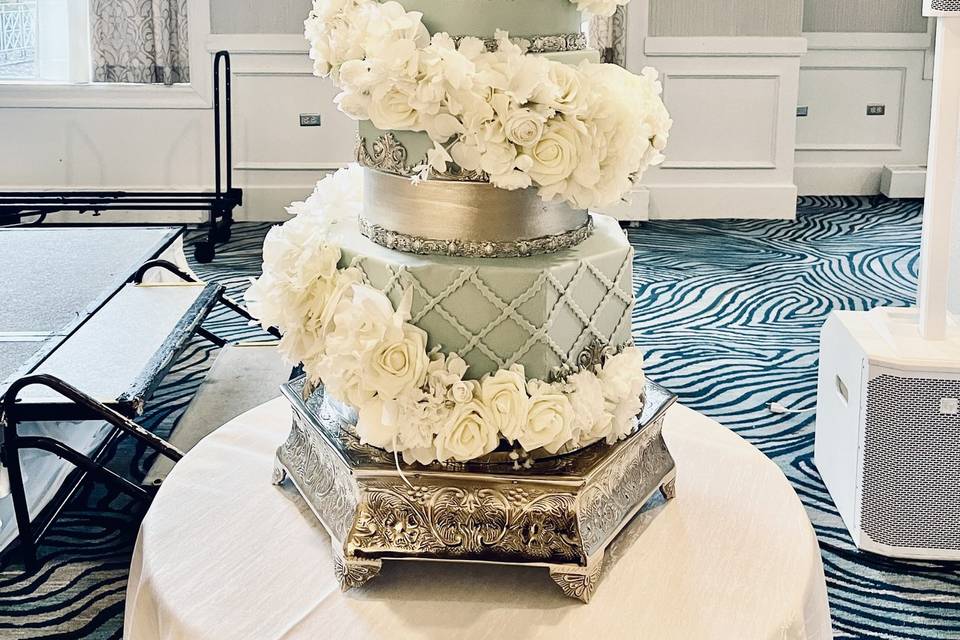 Dusty blue wedding cake