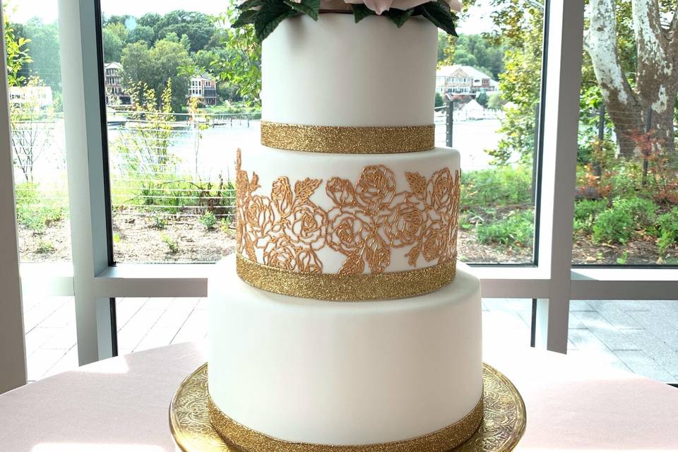 Gold Lace and Blush Flowers