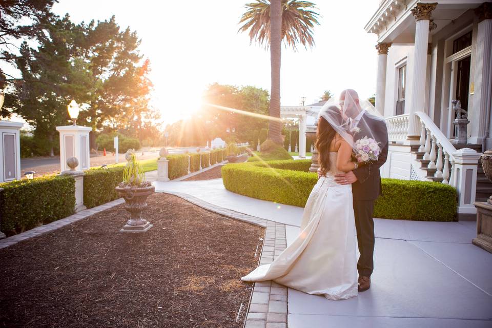 Couple in bride's veil