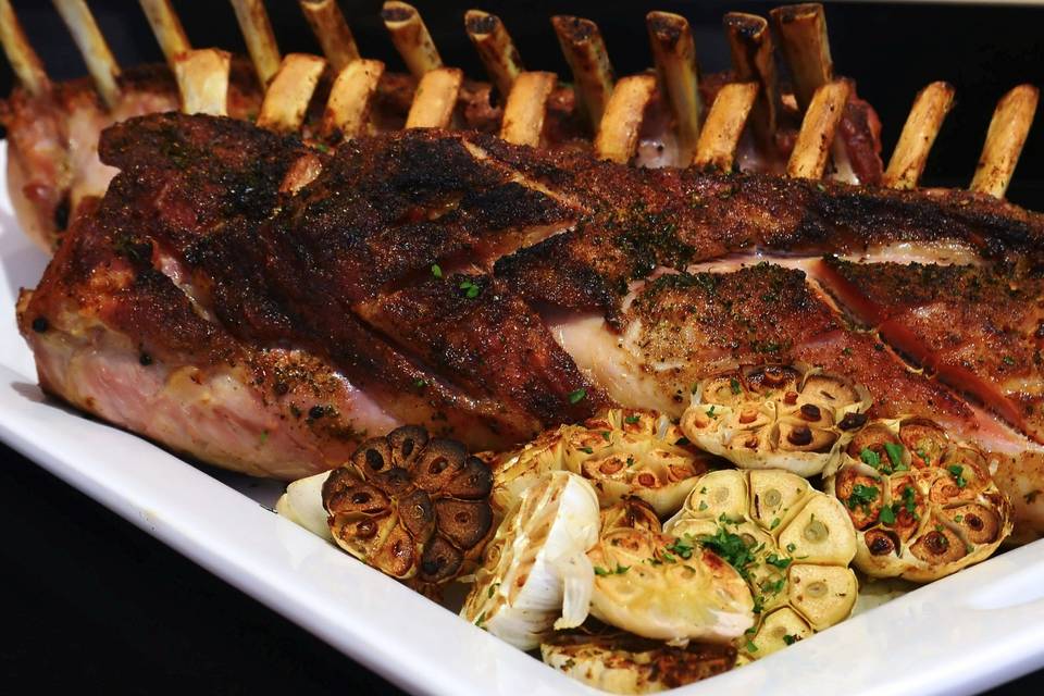 Carving Station Entree-Oven-Roasted Pork Loin Chops with Roasted Garlic