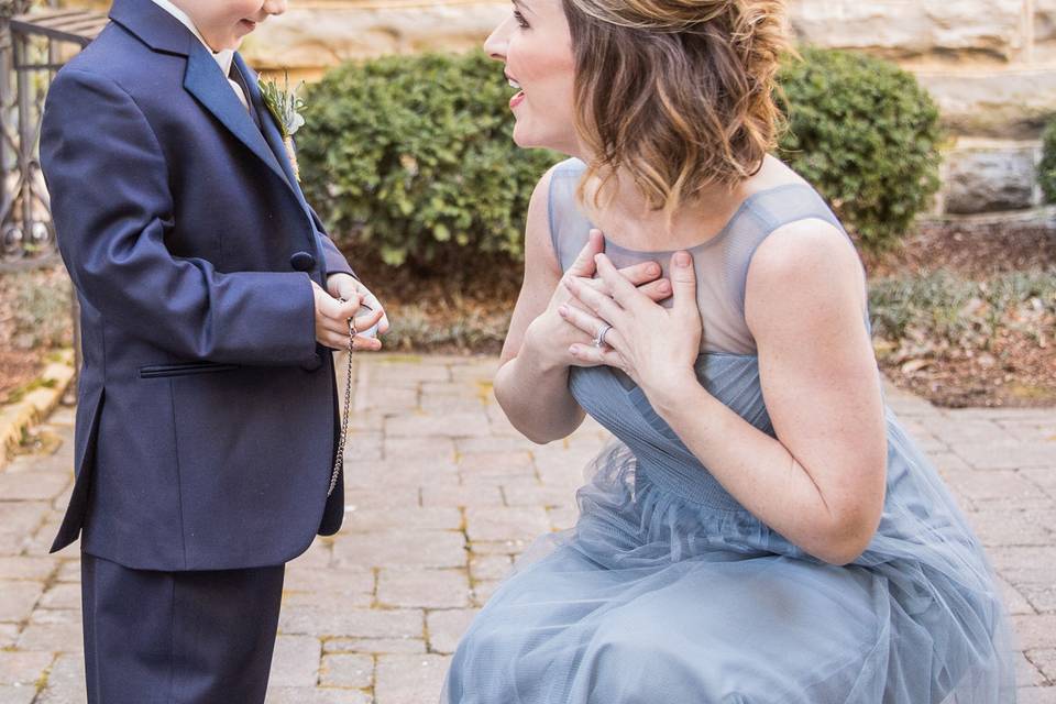 Emotion when this mom saw her son looking so grown up dressed in his ring bearer duds.