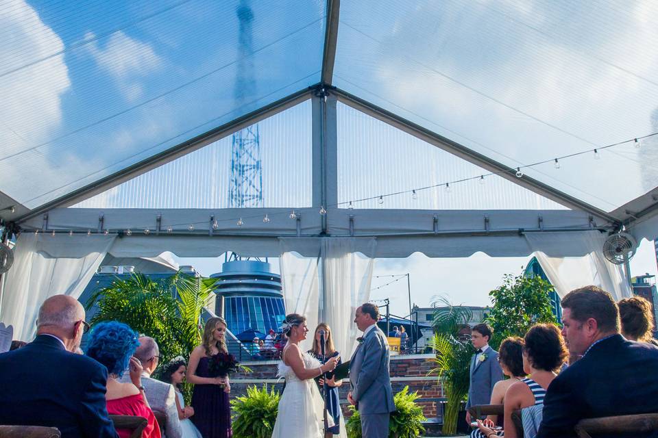 Aerial rooftop ceremony downtown Nashville