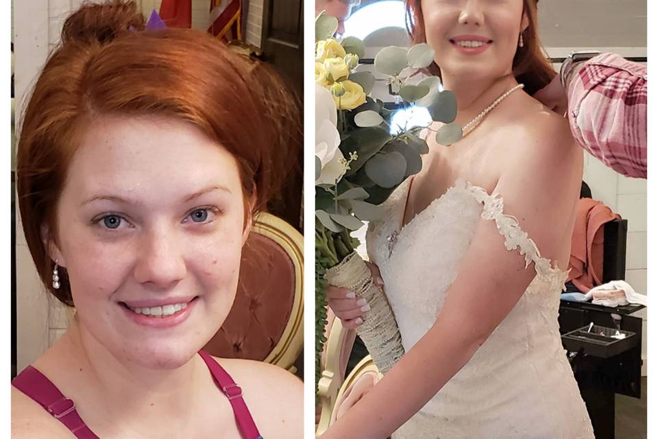 Before and after bridal makeover