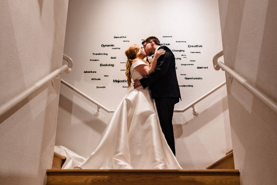 Bride & Groom Inside Stairs