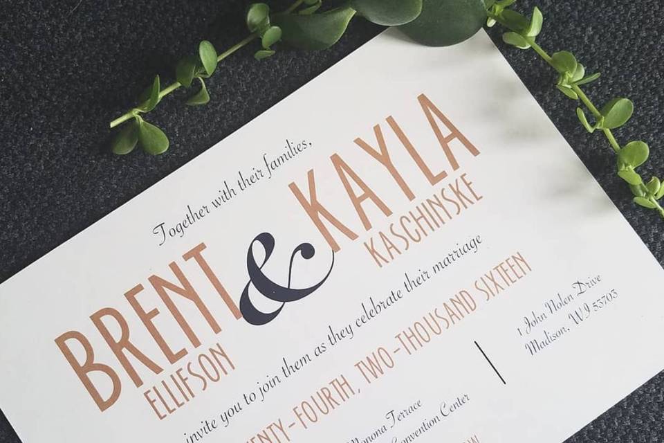Use of typography on custom designed wedding invitation.