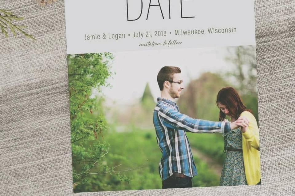 Custom designed Save Our Date card.