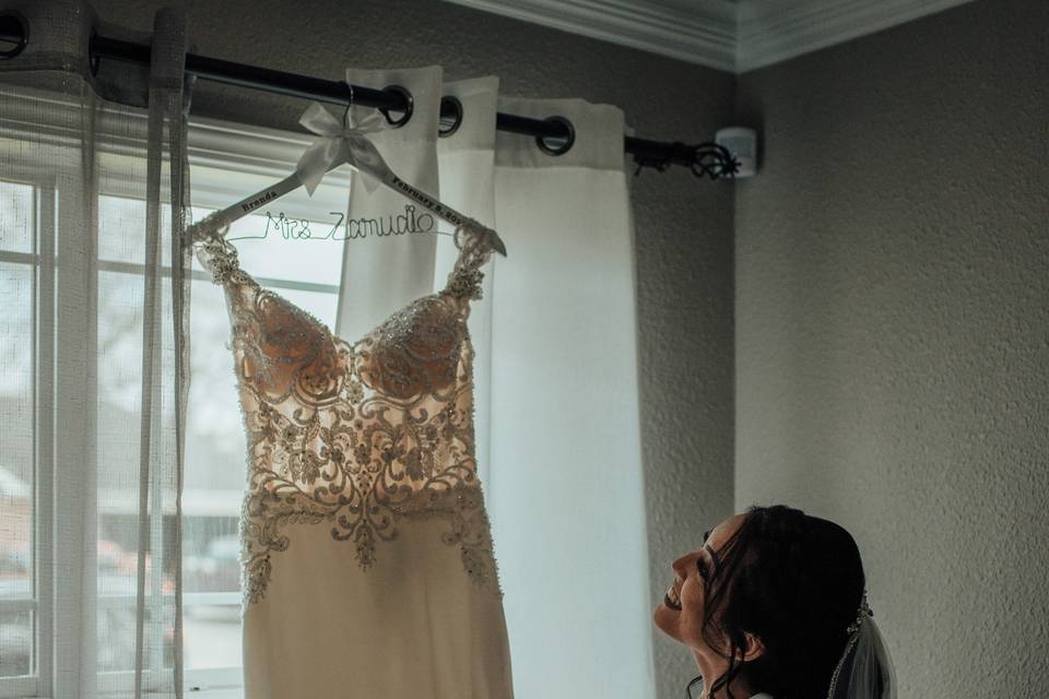 Admiring the gown