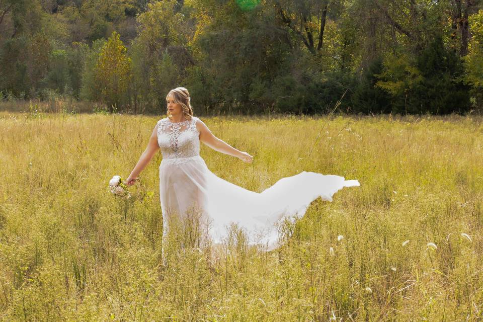 Wedding in Dress in Tall Grass