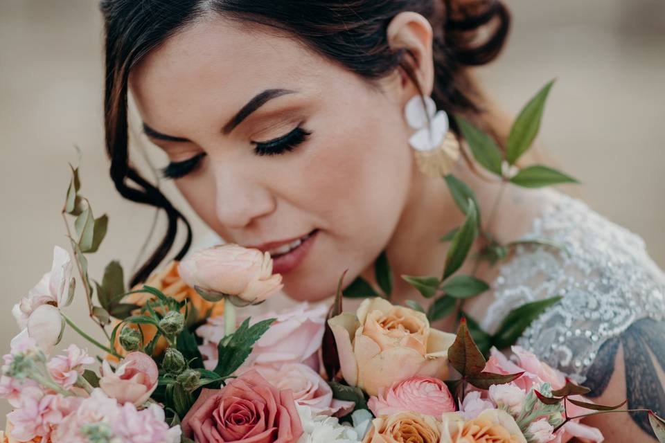 Peachy bridal makeup