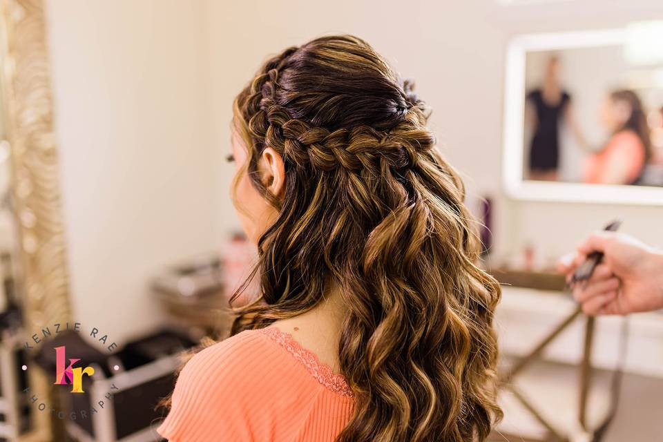 Bridal braided half up style