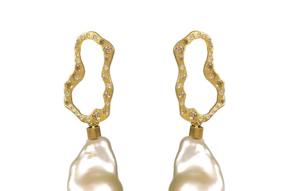 Drop Pearl & Diamond Earrings