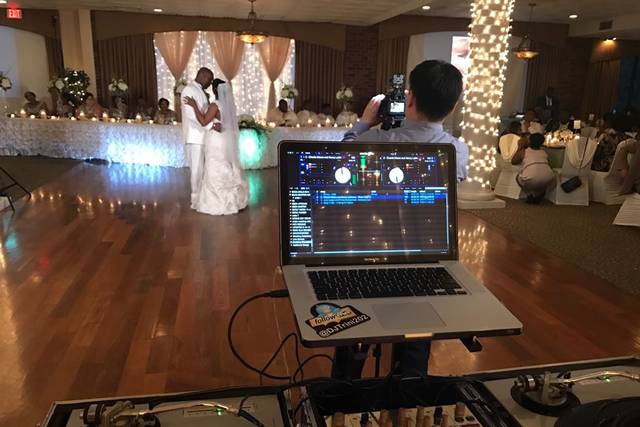 Behind the DJ booth
