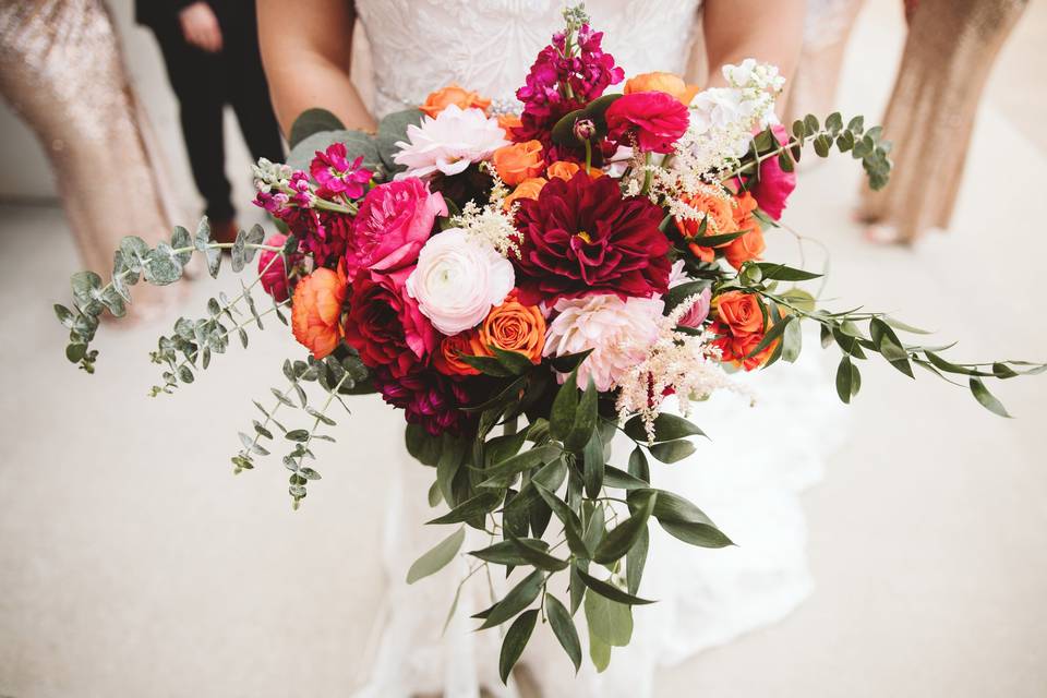 Burgundy pink orange bouquet