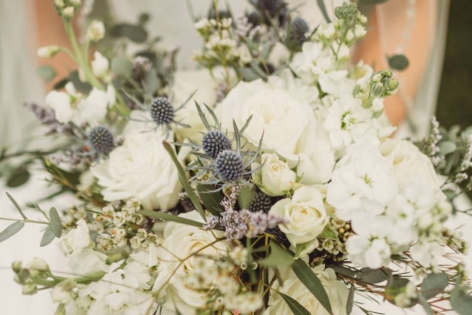 Ivory and Dusty Blue bouquet
