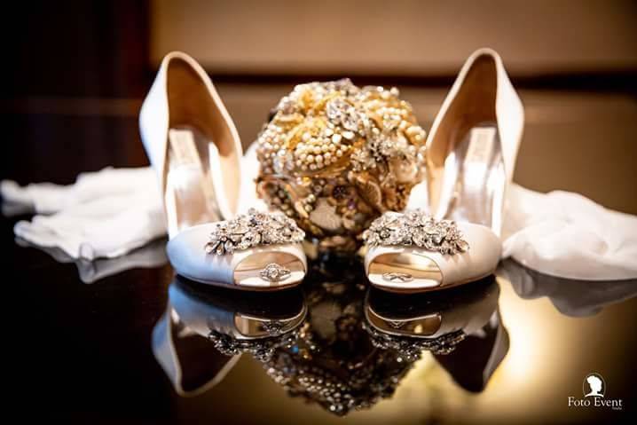 the shoes and the bride's bouquet