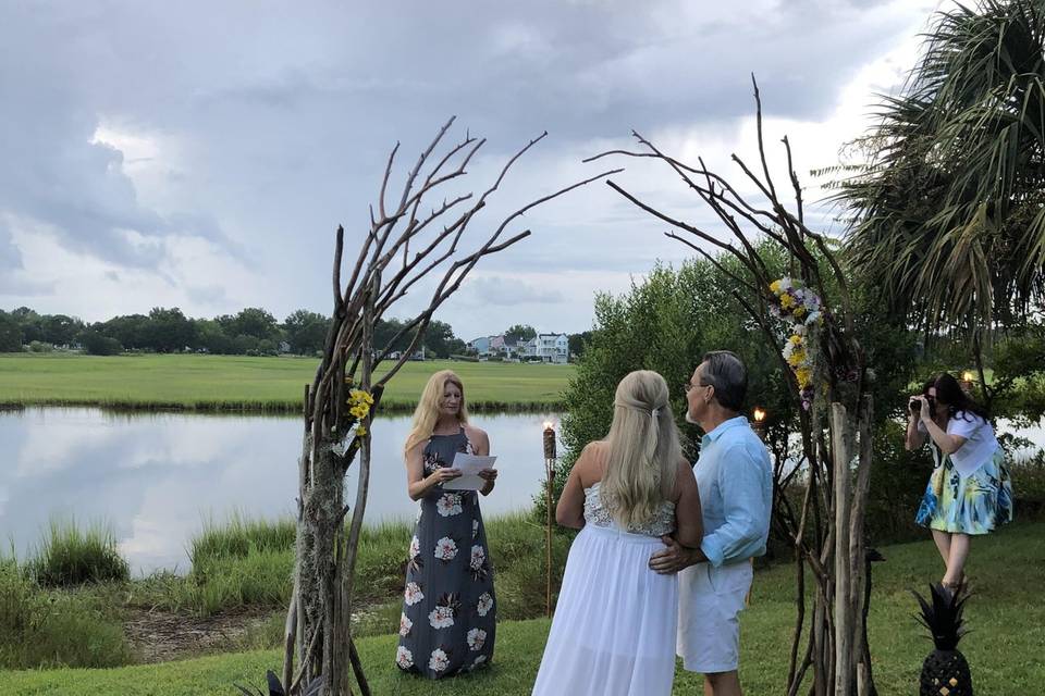 Handmade driftwood arch