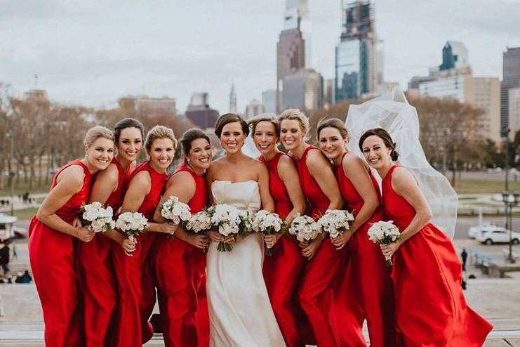 The bride and the bridesmaids