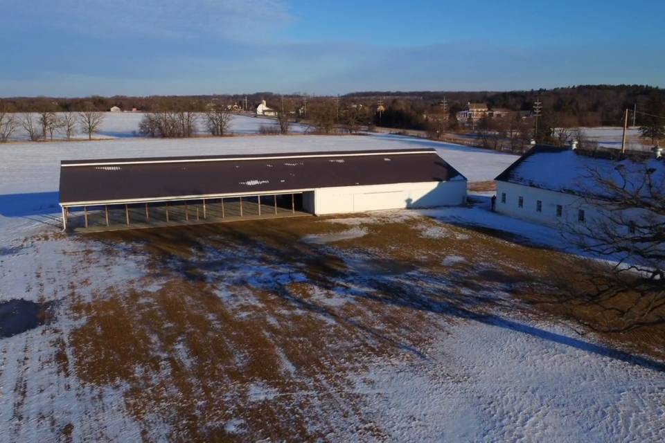 Courtyard with barn in back