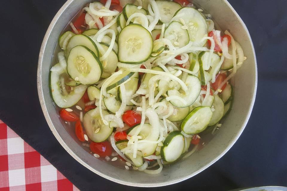 Our cucumber and onion salad is a huge hit, and one of our most liked salad items!