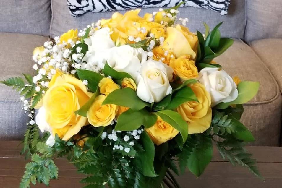 Yellow and white handtied bouq